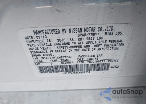 2020 Infiniti Q50 Pure from USA, damaged, VIN JN1EV7AR1LM252739